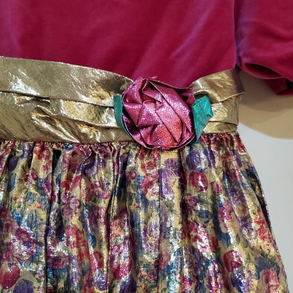 Vintage Bonnie Jean Magenta Velvet Chiffon Holiday Party Dress Girls Size 6X - Picture 4 of 9